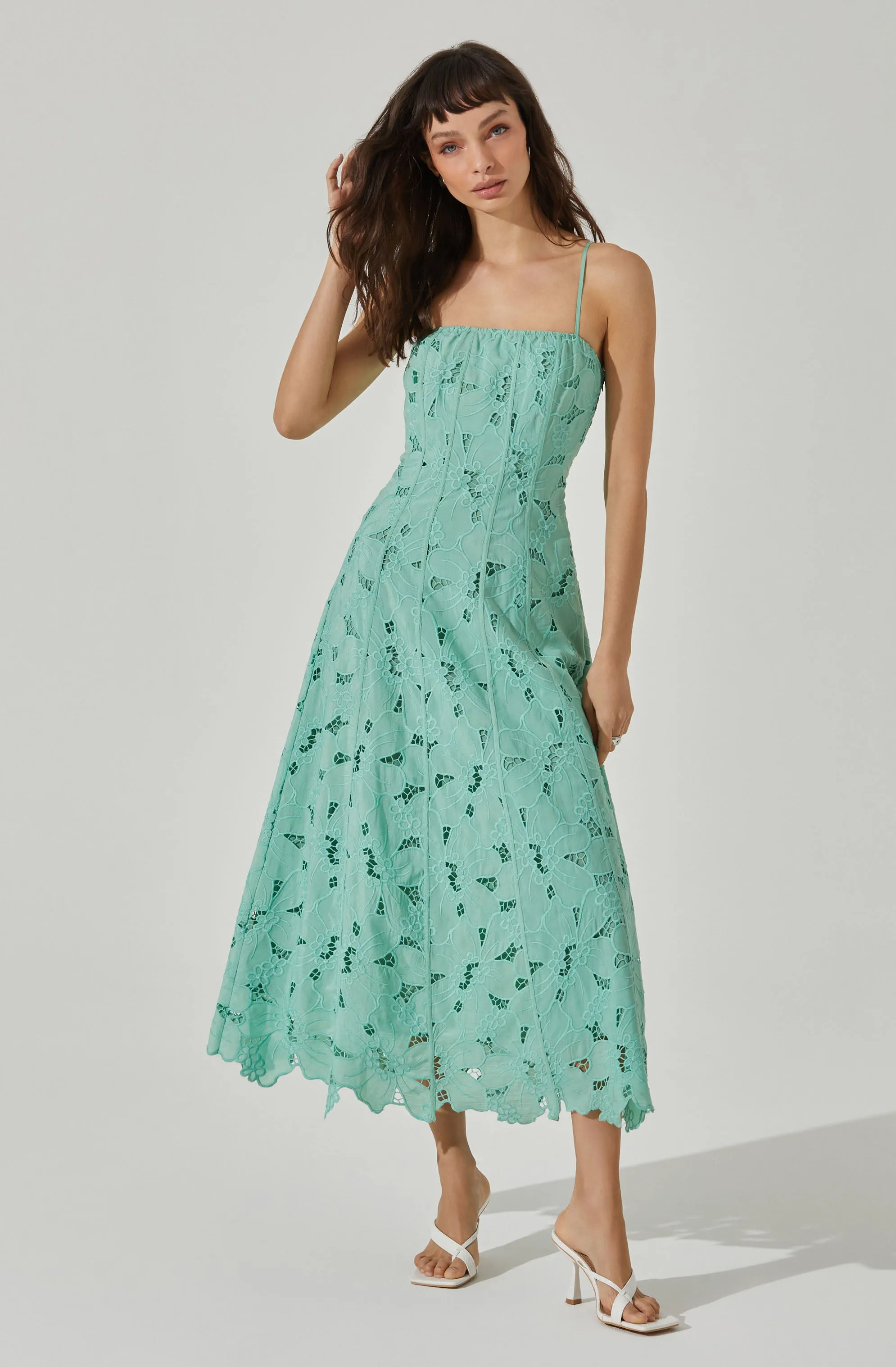 Lace Floral Eyelet Midi Dress