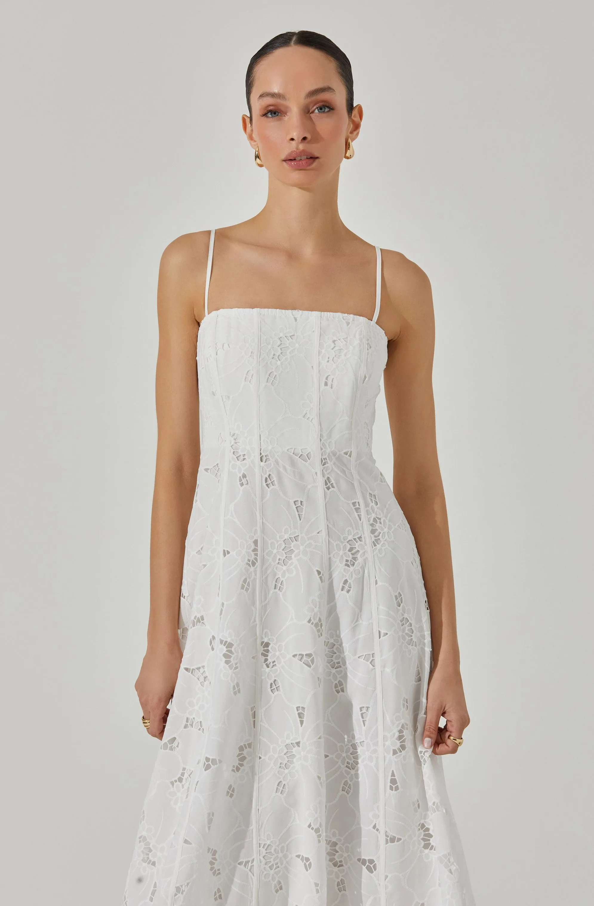 Lace Floral Eyelet Midi Dress