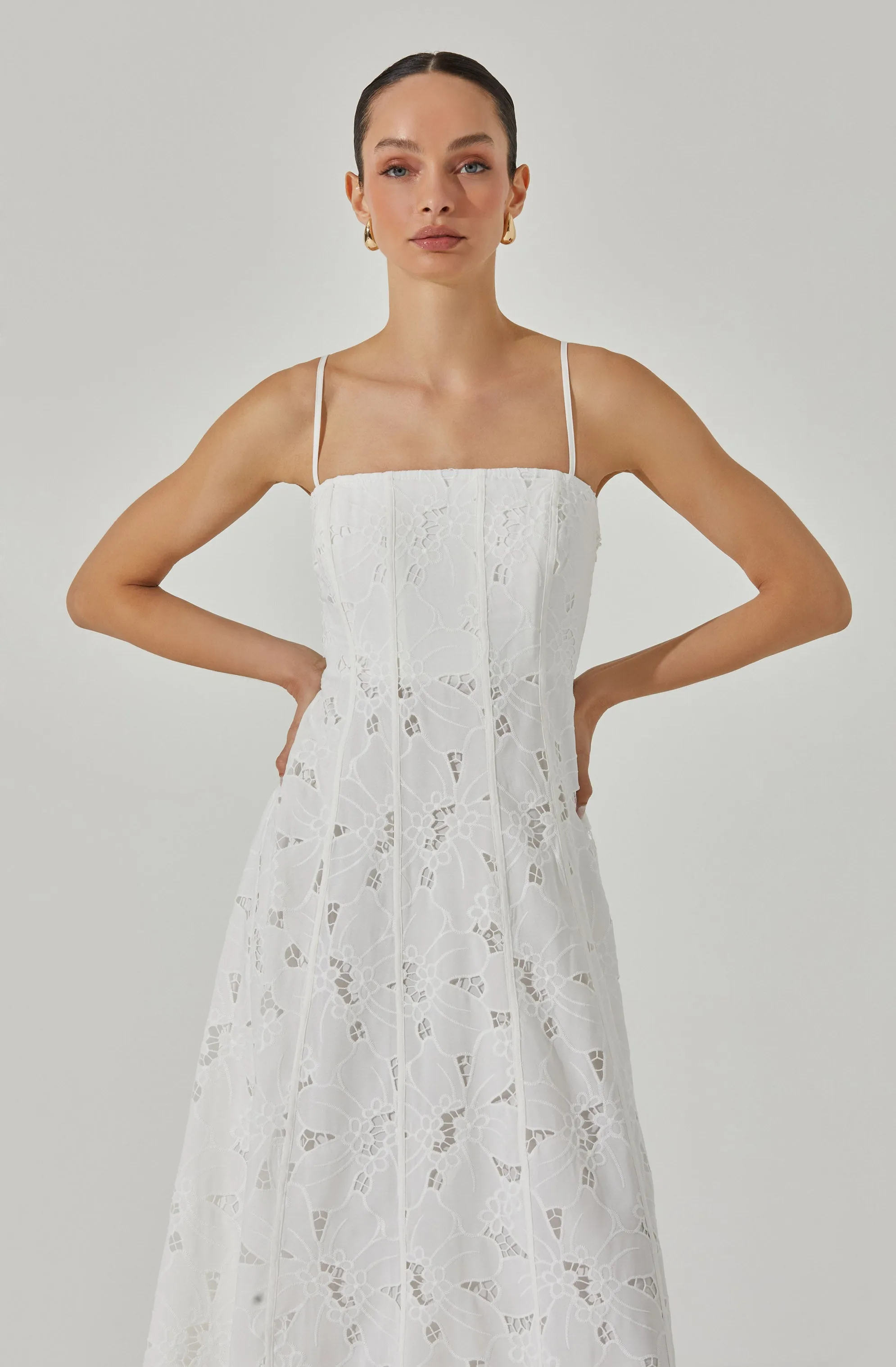 Lace Floral Eyelet Midi Dress