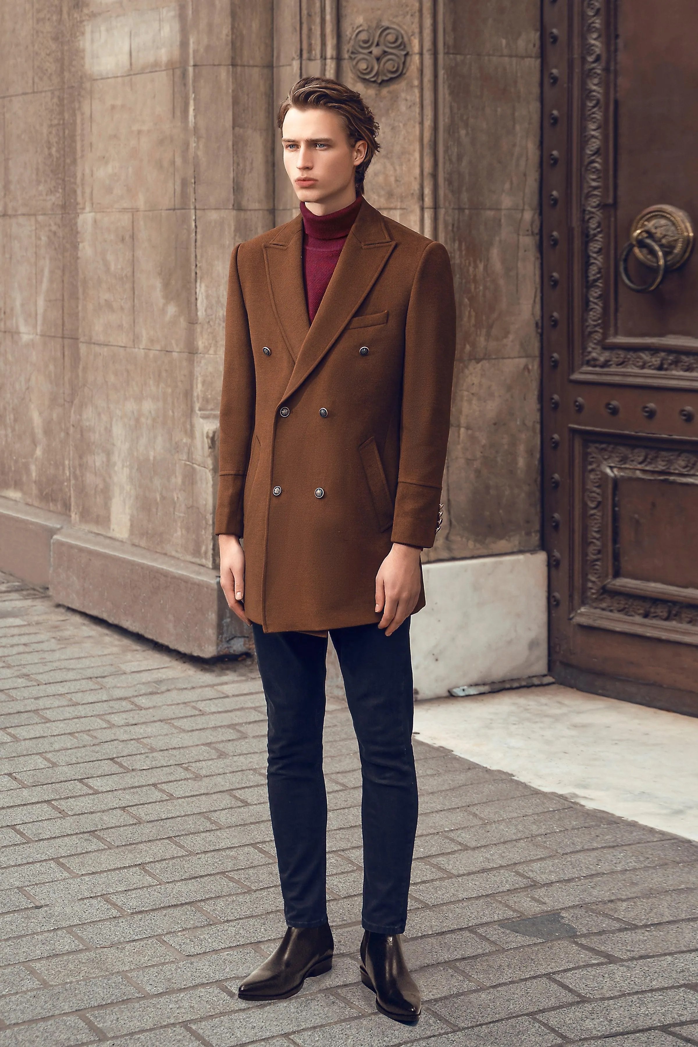LONG COAT DOUBLE BREASTED  BROWN