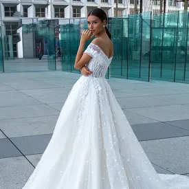 Luxury Wedding Dresses For Women 2023 Polka Dot Beaded 3D Flowers Shimmering Beaded Wedding Gown