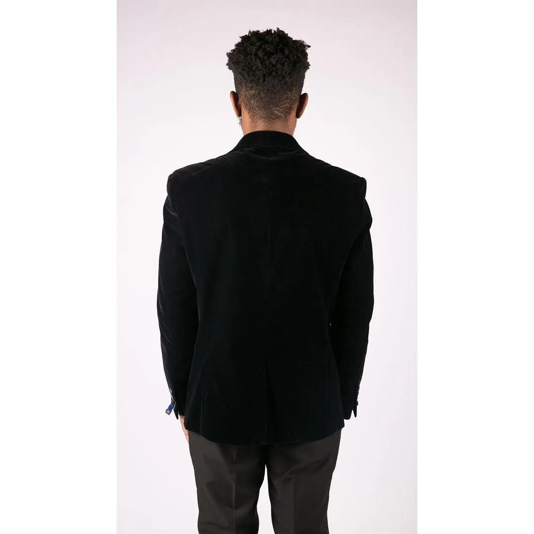 Mens Soft Velvet Black Navy 1 Button Dinner Jacket Tuxedo Blazer Smart Casual Fit