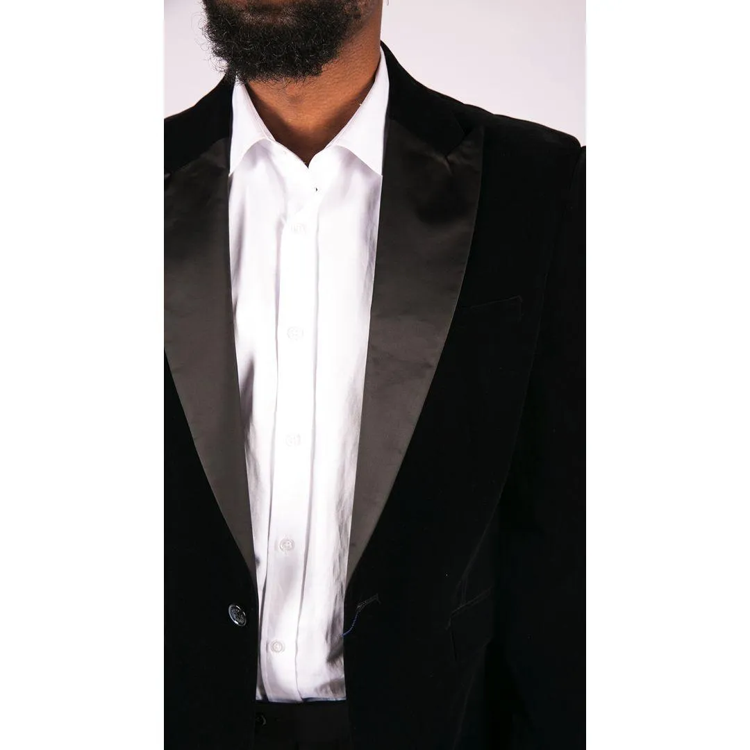 Mens Soft Velvet Black Navy 1 Button Dinner Jacket Tuxedo Blazer Smart Casual Fit