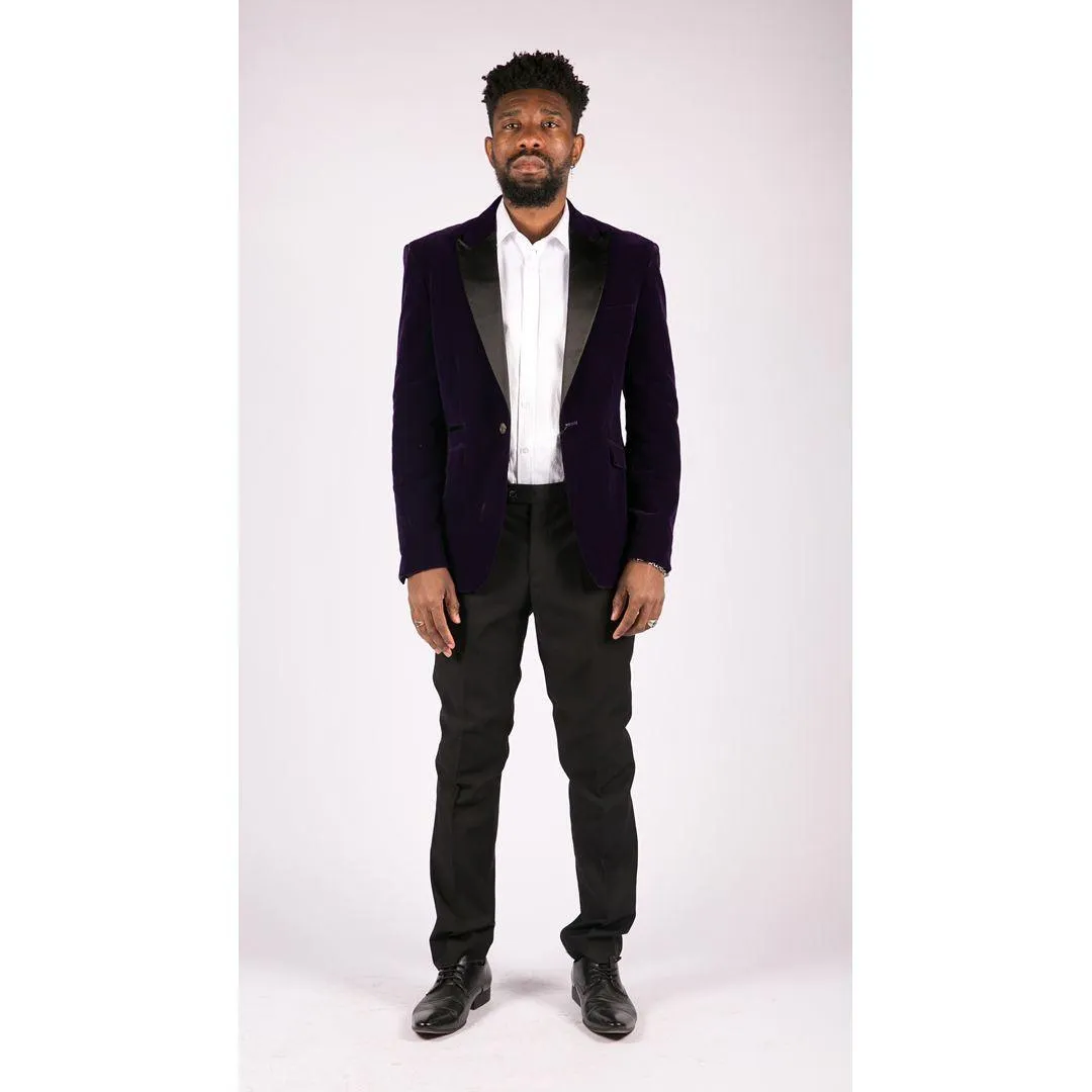 Mens Soft Velvet Black Navy 1 Button Dinner Jacket Tuxedo Blazer Smart Casual Fit