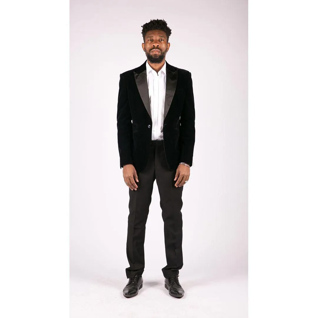 Mens Soft Velvet Black Navy 1 Button Dinner Jacket Tuxedo Blazer Smart Casual Fit
