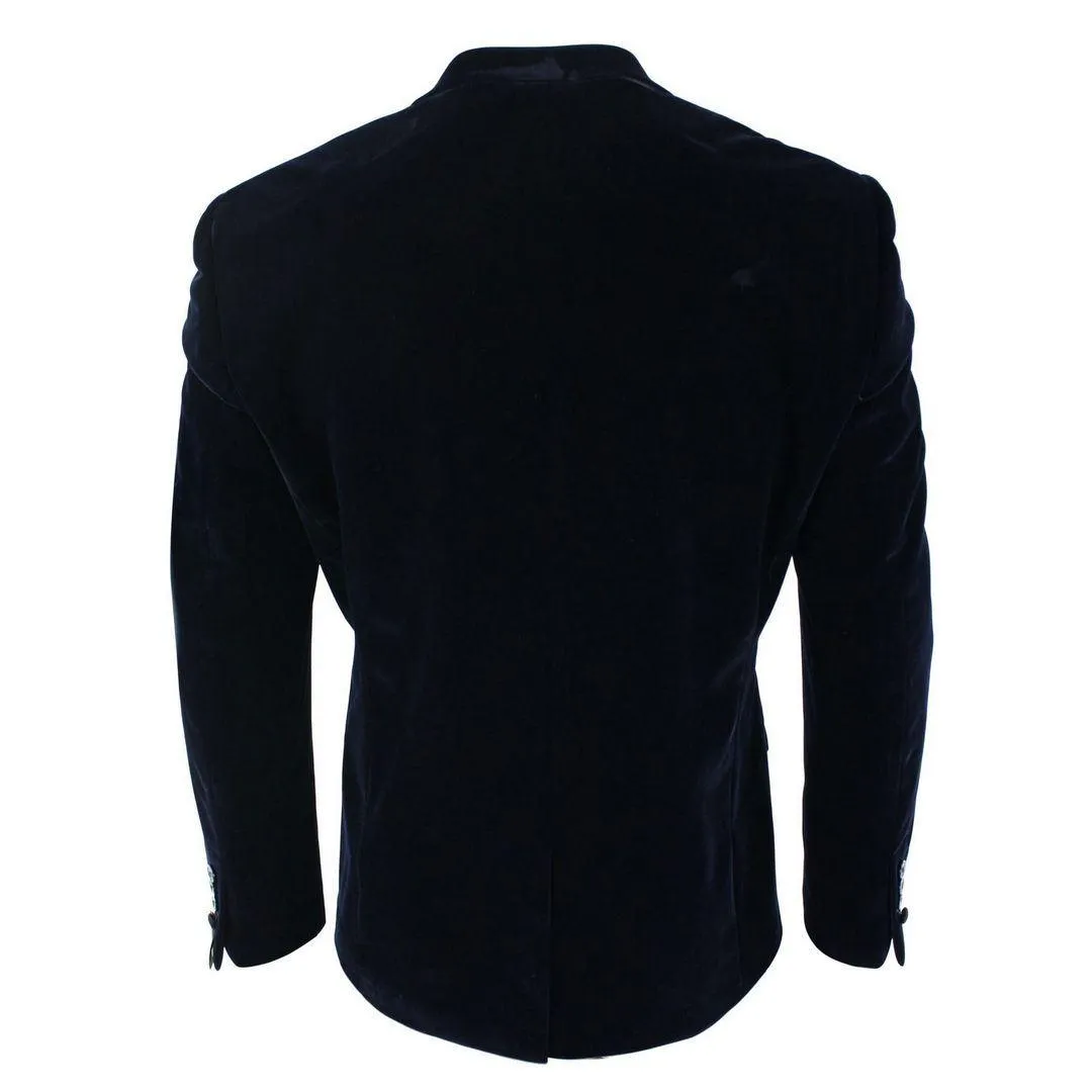 Mens Soft Velvet Black Navy 1 Button Dinner Jacket Tuxedo Blazer Smart Casual Fit
