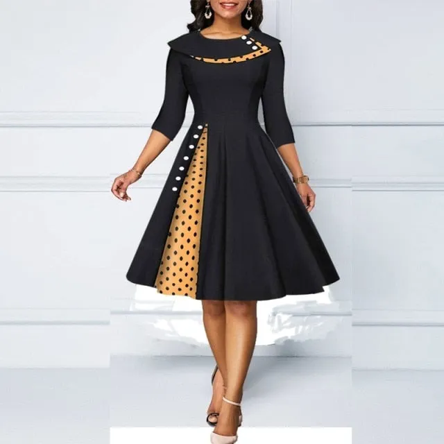 MISSJOY Elegant A-line Knee-Length Swing Dress