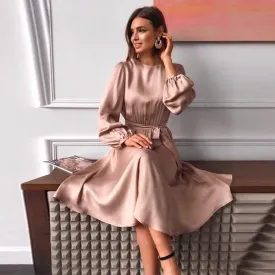 MOARCHO Marvelous Sassy Satin Belted A-line Dress