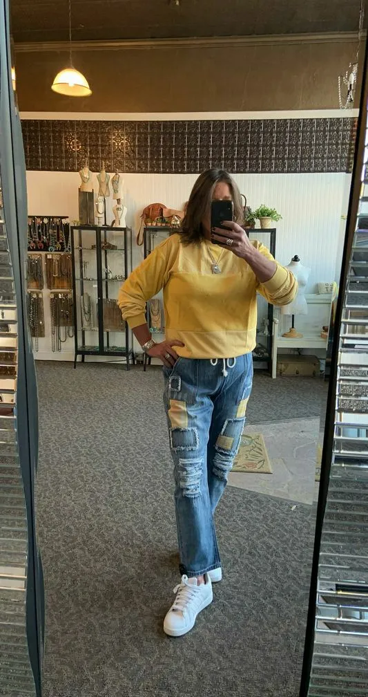 Mustard Patchwork Denim Jeans - SML