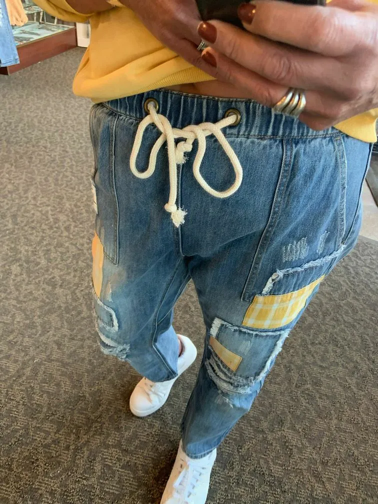 Mustard Patchwork Denim Jeans - SML