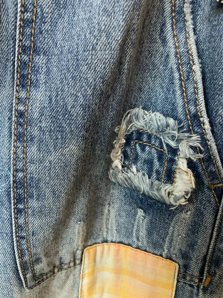Mustard Patchwork Denim Jeans - SML