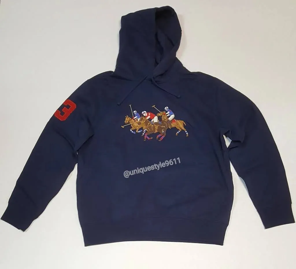Nwt Polo Big & Tall Navy Triple Pony Hoodie