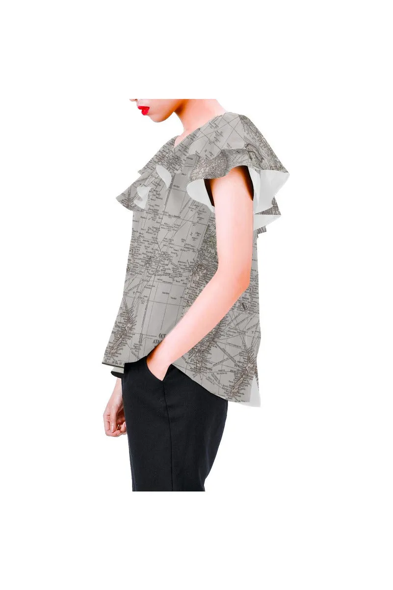 Oceania Map c1904 Women's Off Shoulder Blouse with Ruffle