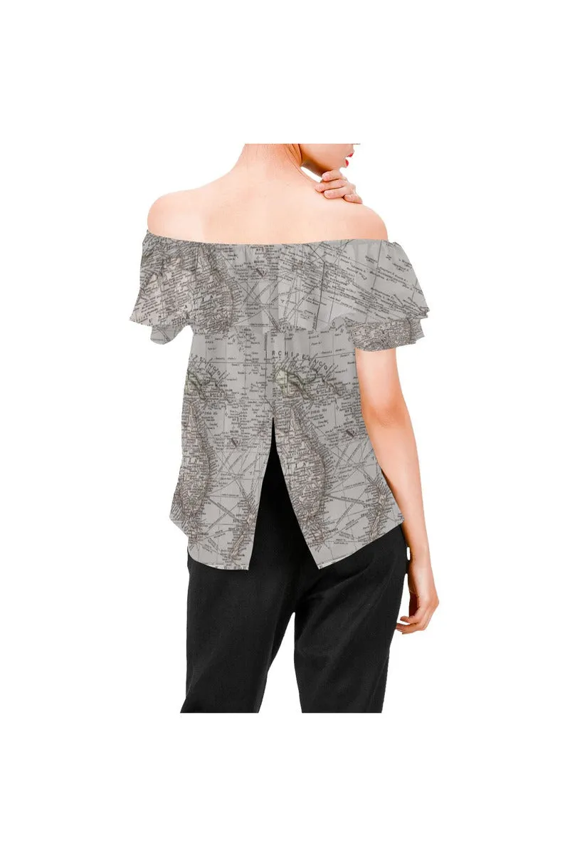 Oceania Map c1904 Women's Off Shoulder Blouse with Ruffle