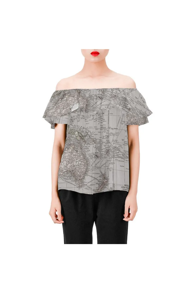 Oceania Map c1904 Women's Off Shoulder Blouse with Ruffle