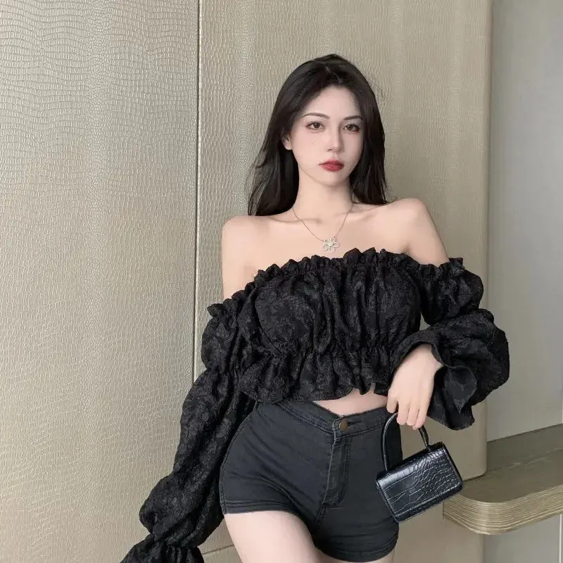 Off-Shoulder Blouse With Ruffles And Lantern Sleeves