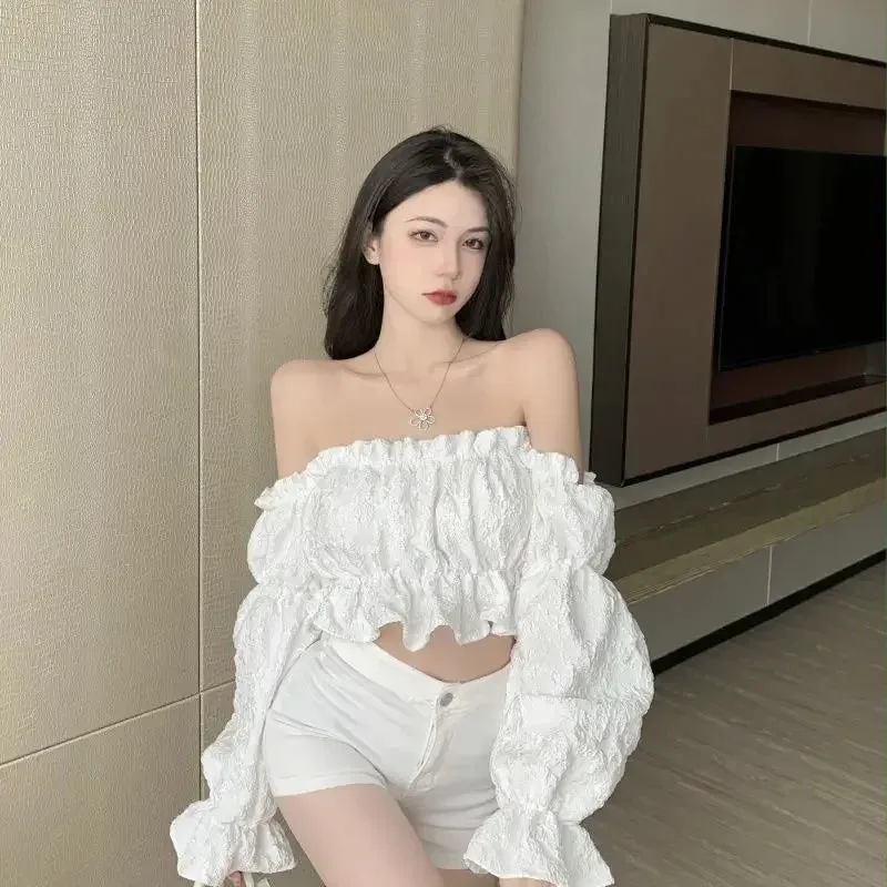 Off-Shoulder Blouse With Ruffles And Lantern Sleeves