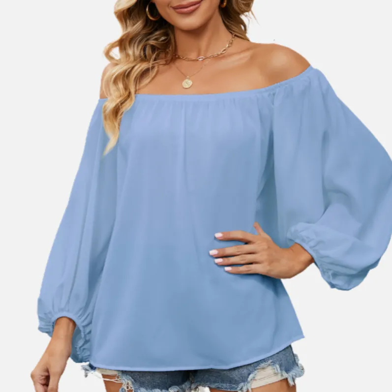 Off the Shoulder Chiffon Blouse Long Sleeve