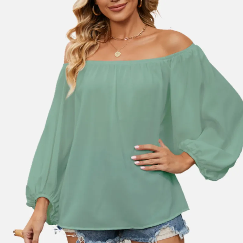 Off the Shoulder Chiffon Blouse Long Sleeve