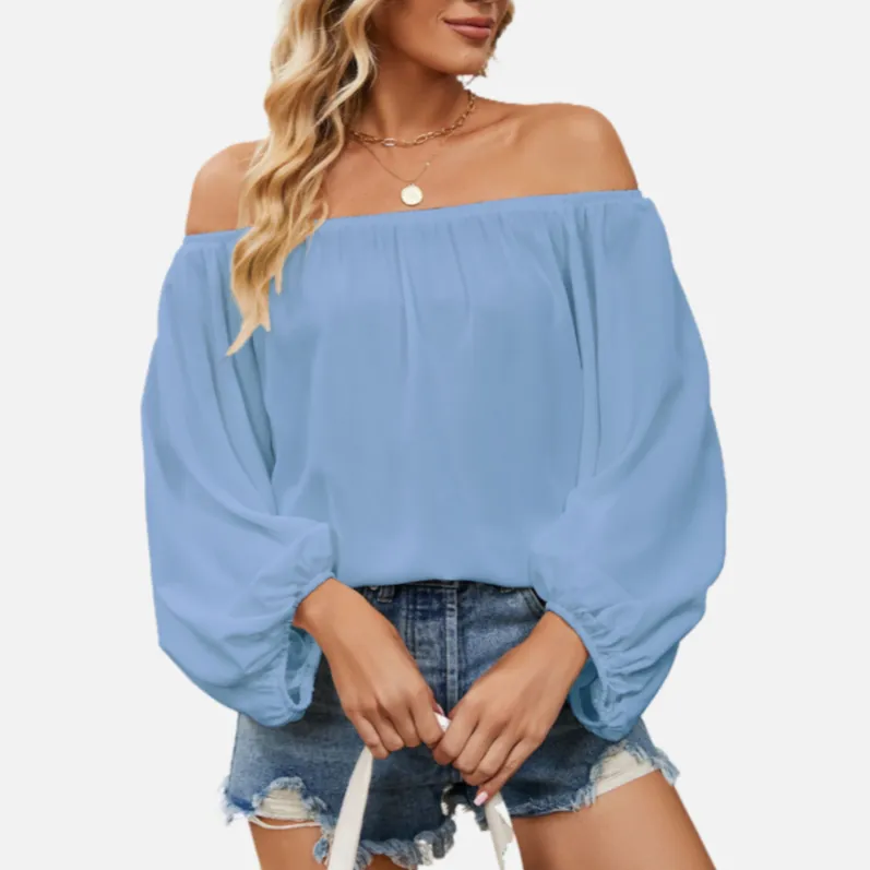 Off the Shoulder Chiffon Blouse Long Sleeve