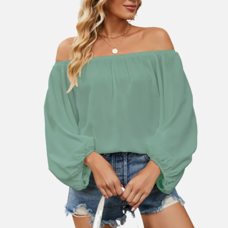 Off the Shoulder Chiffon Blouse Long Sleeve