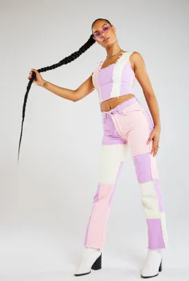 Pastel Patchwork Denim Boyfriend Jeans