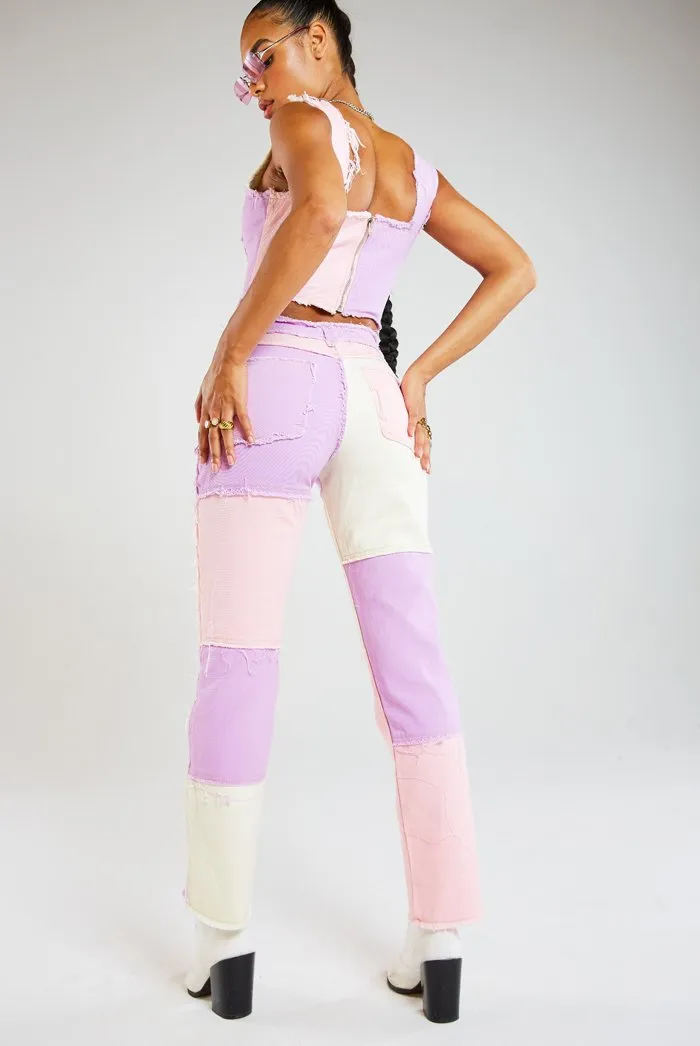 Pastel Patchwork Denim Boyfriend Jeans