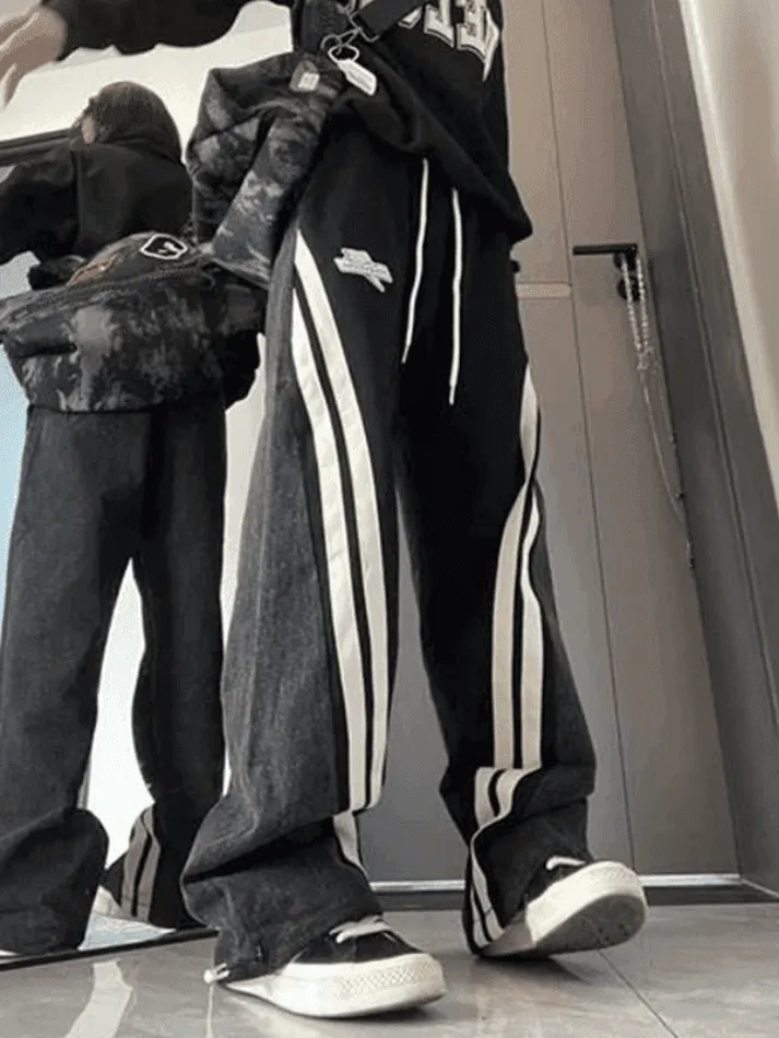 Patchwork Striped Baggy Boyfriend Jeans