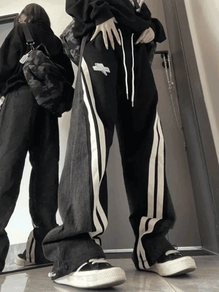Patchwork Striped Baggy Boyfriend Jeans