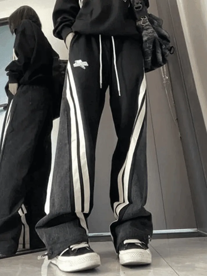 Patchwork Striped Baggy Boyfriend Jeans