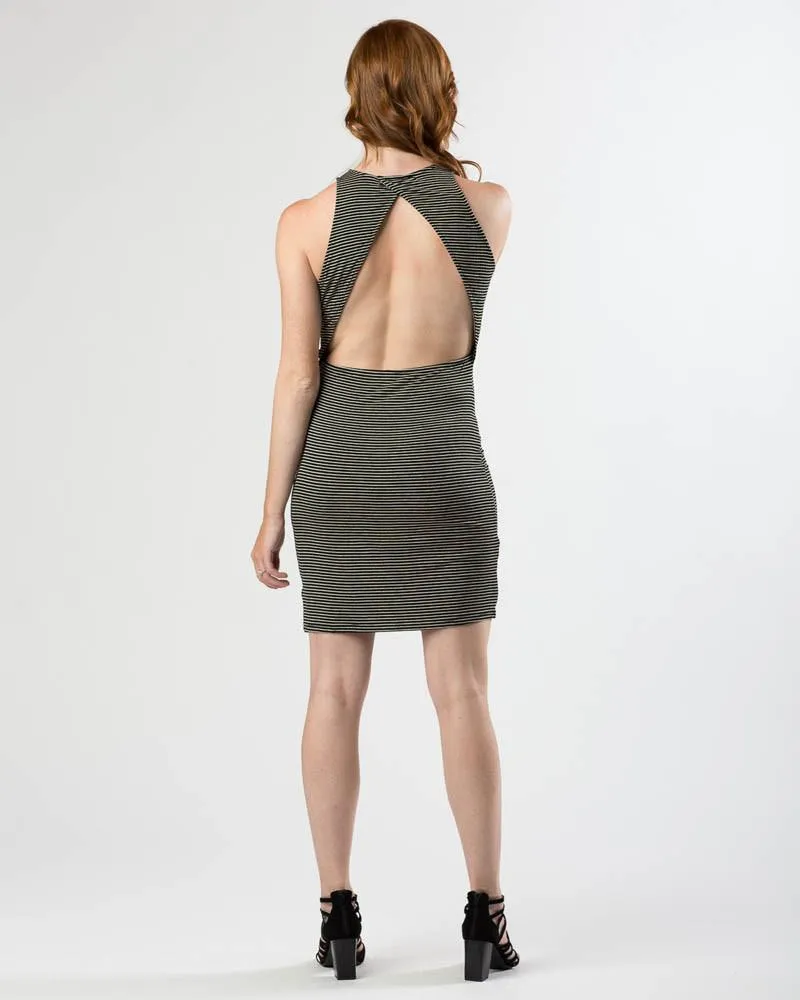 Project Social T Black/Taupe Striped Open-Back Dress