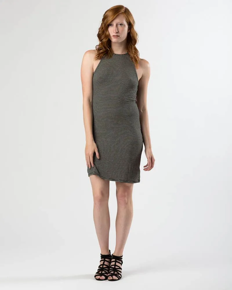 Project Social T Black/Taupe Striped Open-Back Dress