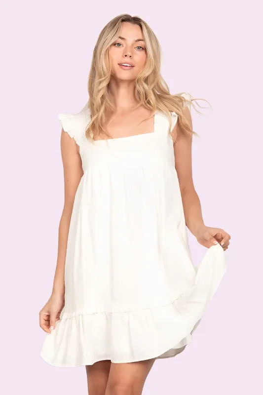 Rebecca Linen Breezy Soft White Mini Dress