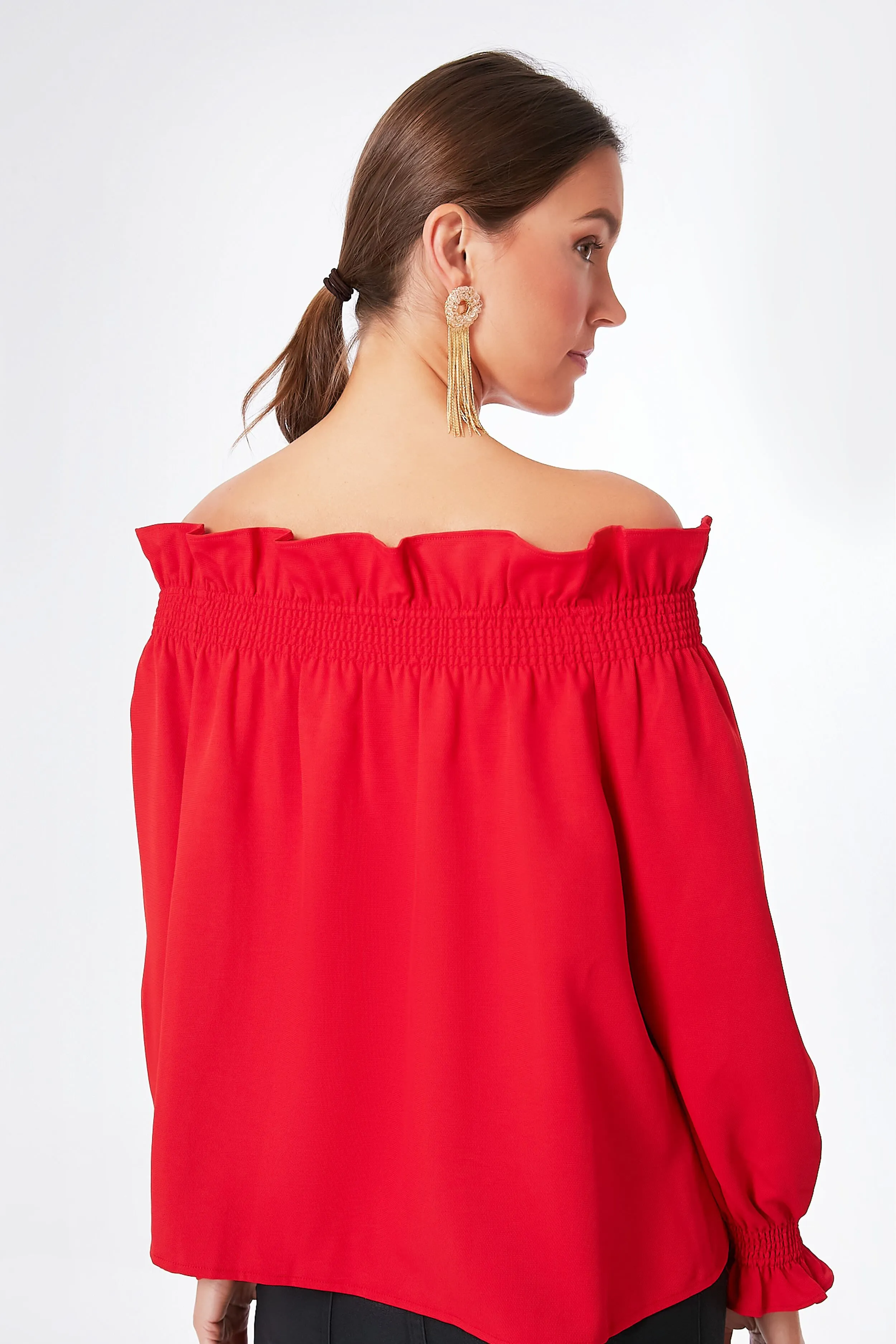 Red Off the Shoulder Marguerite Blouse