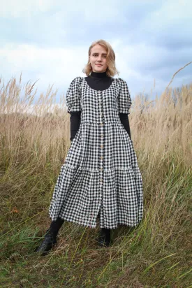 Short Puff Sleeves Linen Dress JULIA