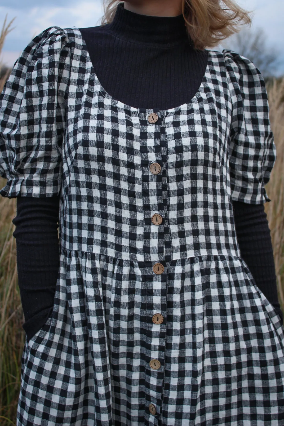 Short Puff Sleeves Linen Dress JULIA