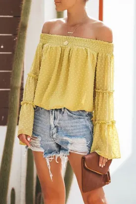 Solid Off-the-shoulder Ruffled Blouse