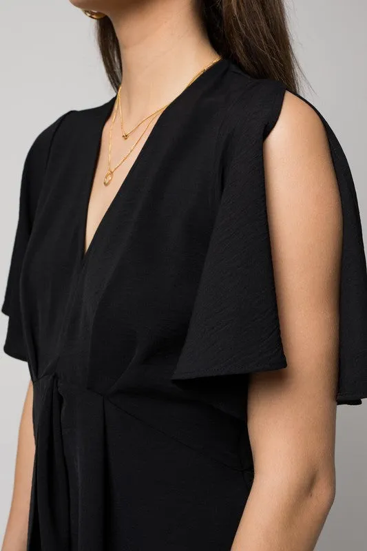 Solid V-Neck Midi Dress W-Front Knot - Online Exclusive
