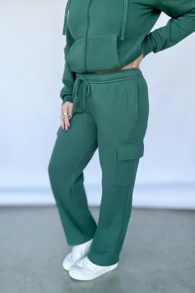Straight Leg Hunter Green Fleece Cargo Sweatpants