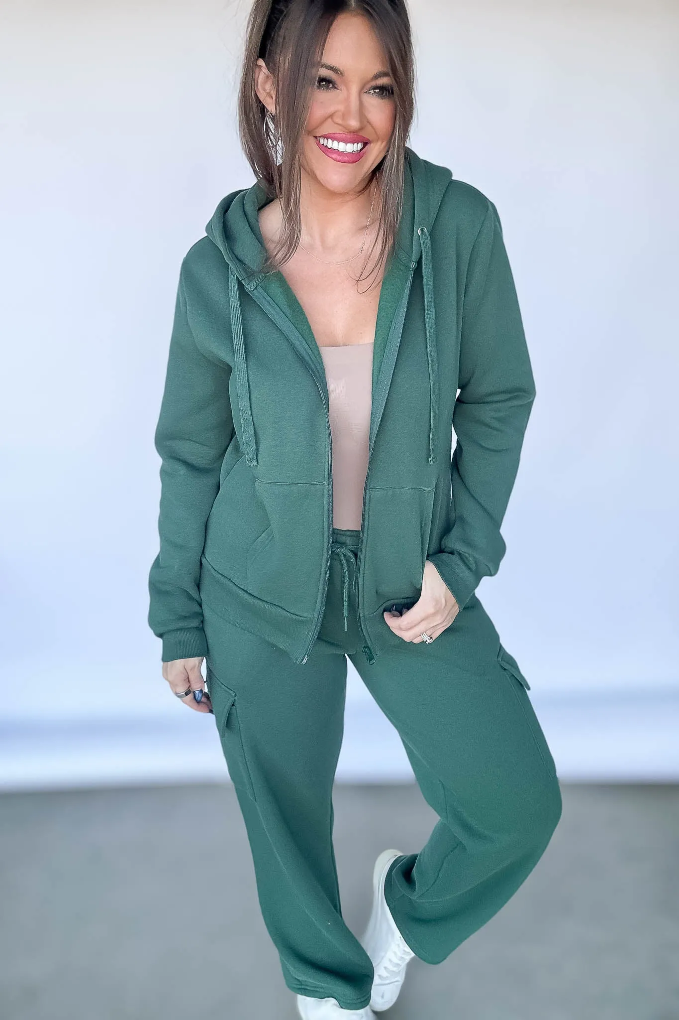 Straight Leg Hunter Green Fleece Cargo Sweatpants