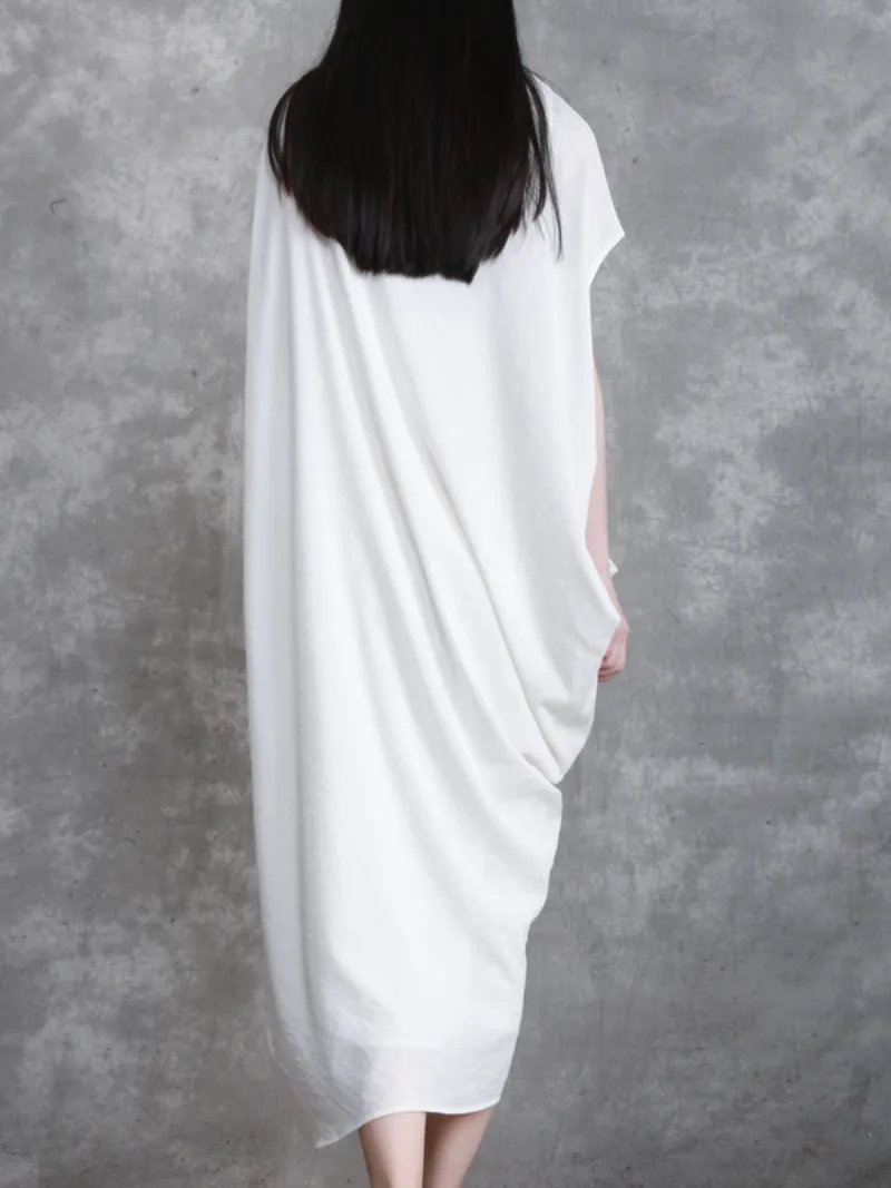 stylish solid color long maxi dress loose bat sleeve long skirt