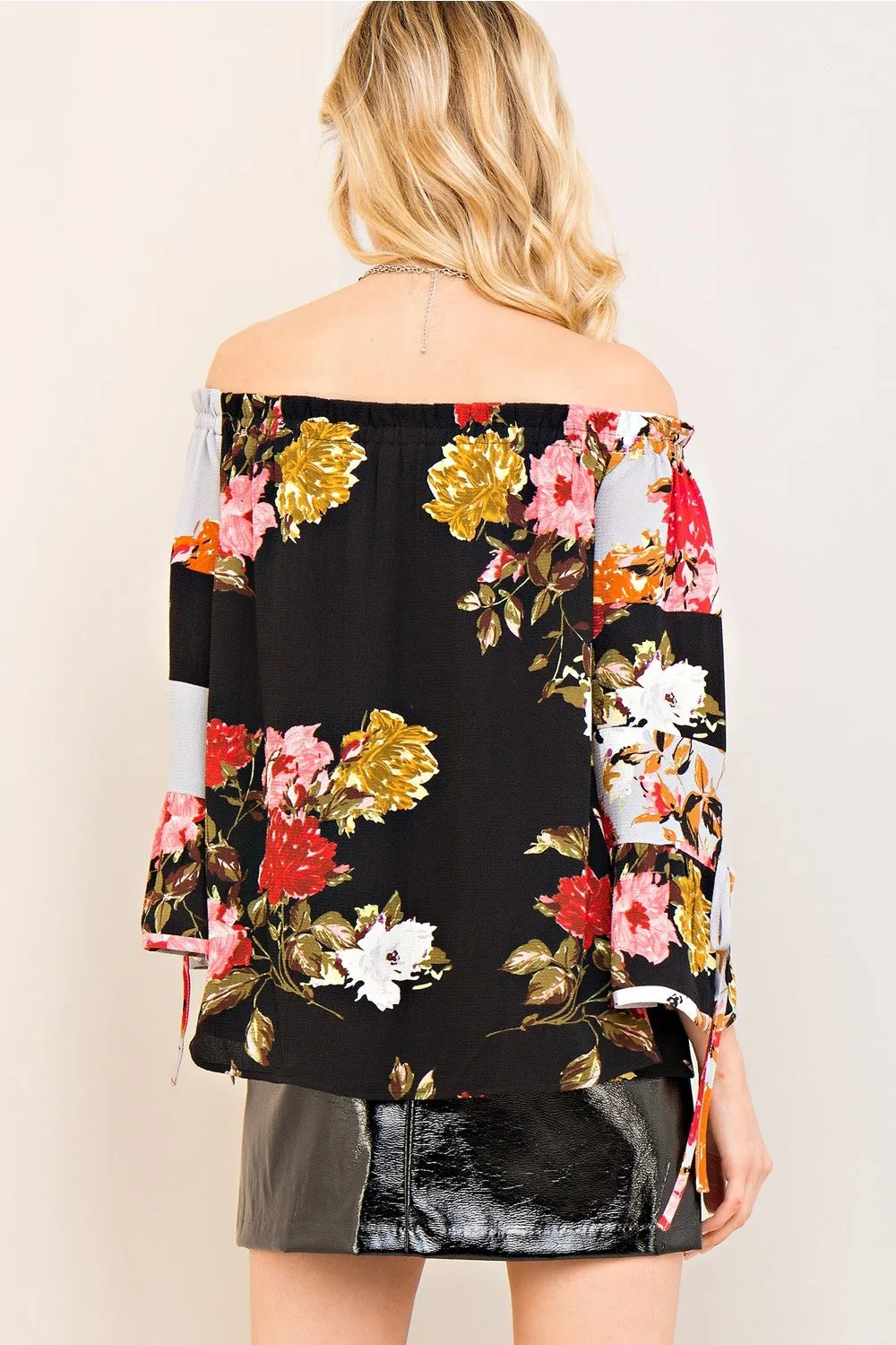 Textured Floral Off the Shoulder Top, Black