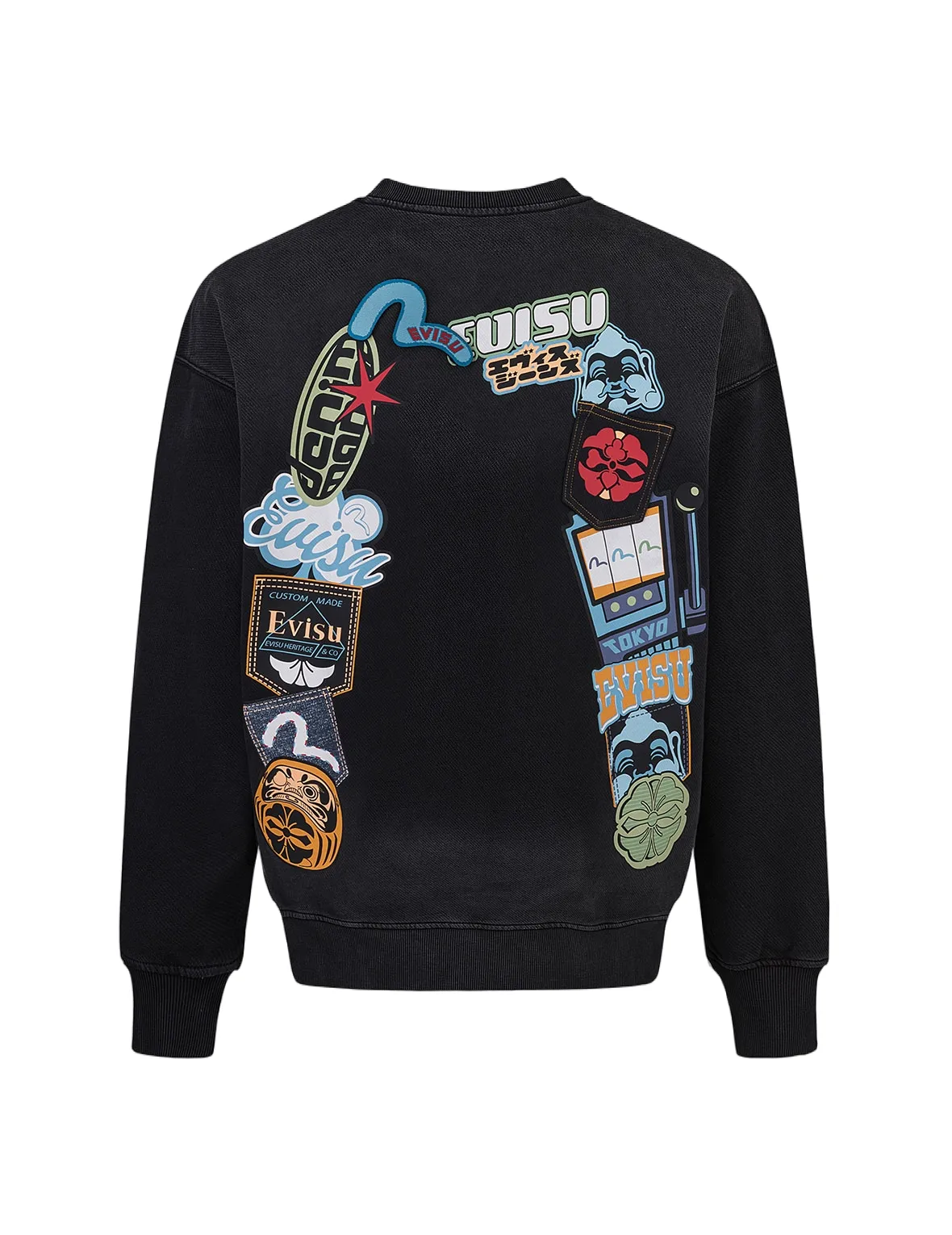 Washed Seagull and Logo Badge Daicock Print Loose Fit Sweatshirt
