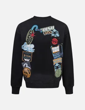 Washed Seagull and Logo Badge Daicock Print Loose Fit Sweatshirt