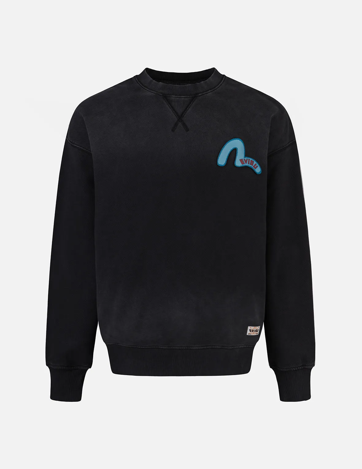 Washed Seagull and Logo Badge Daicock Print Loose Fit Sweatshirt