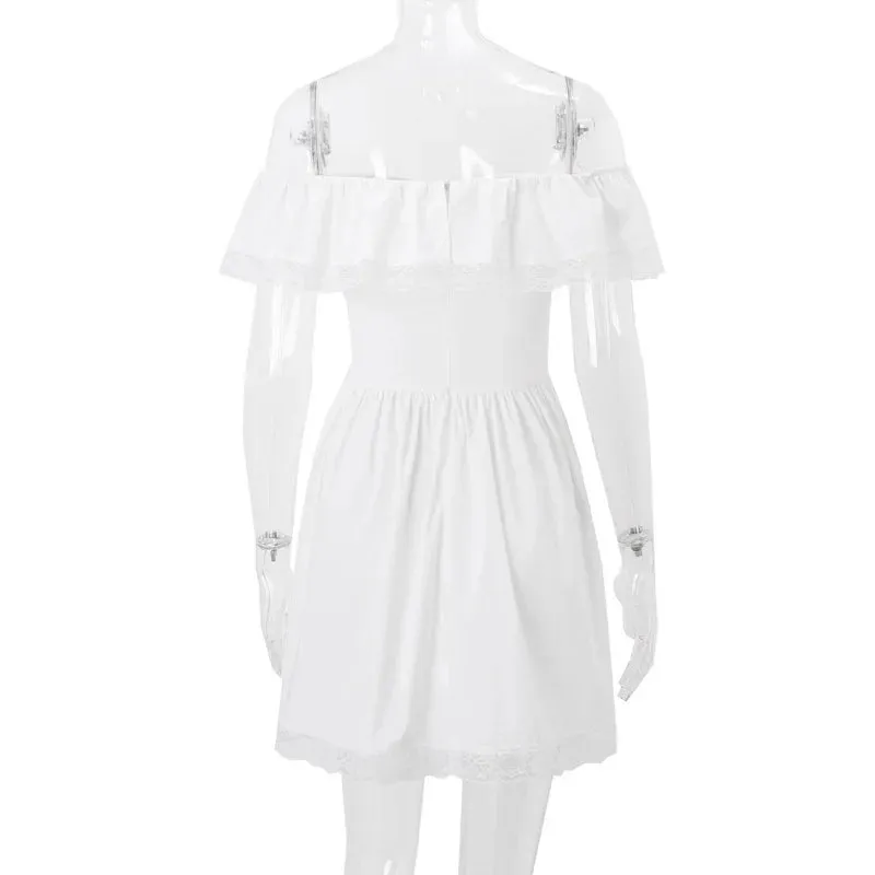 White Frill Off-shoulder Charming Corset Mini Dress