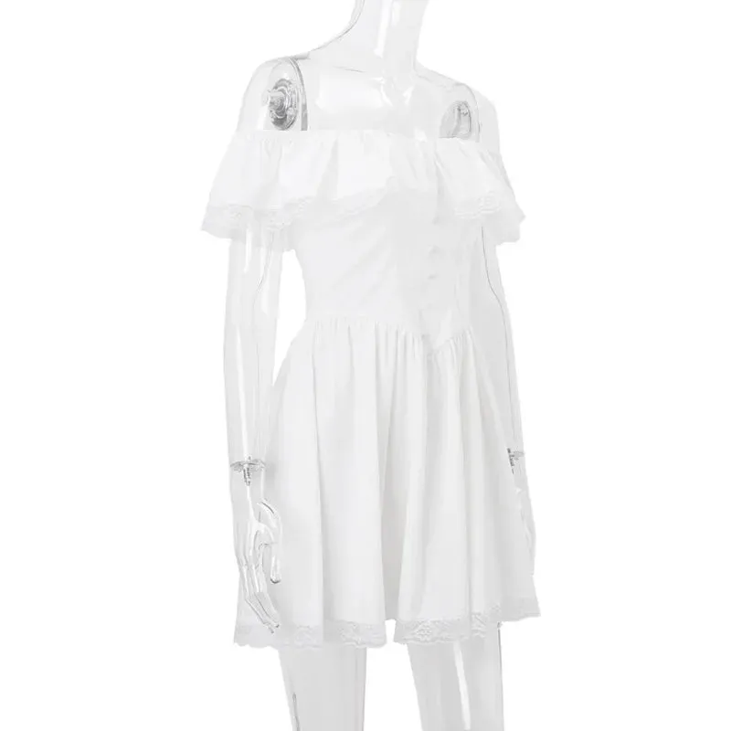 White Frill Off-shoulder Charming Corset Mini Dress