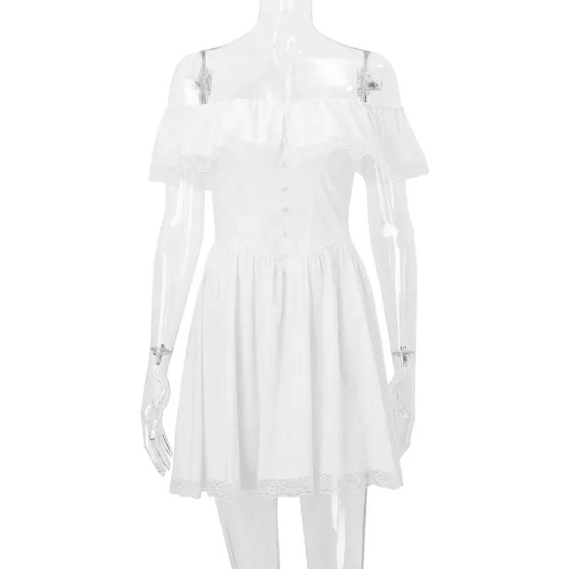 White Frill Off-shoulder Charming Corset Mini Dress