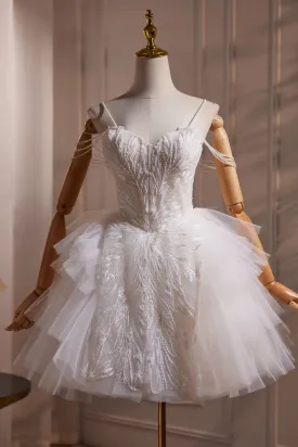 White Spaghetti Straps Short Homecoming Dress Birthday Party Dress