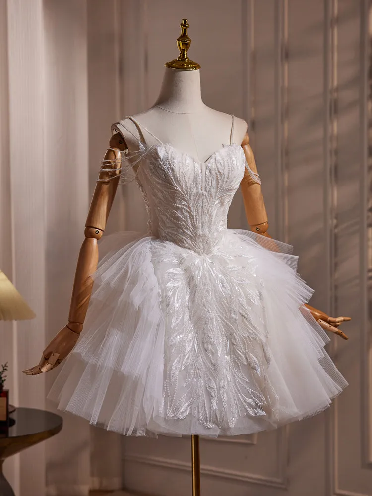 White Spaghetti Straps Short Homecoming Dress Birthday Party Dress